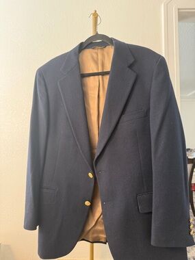 Vintage Club Room 100% Wool Navy Blazer Gold Crest Buttons USA Made Preppy